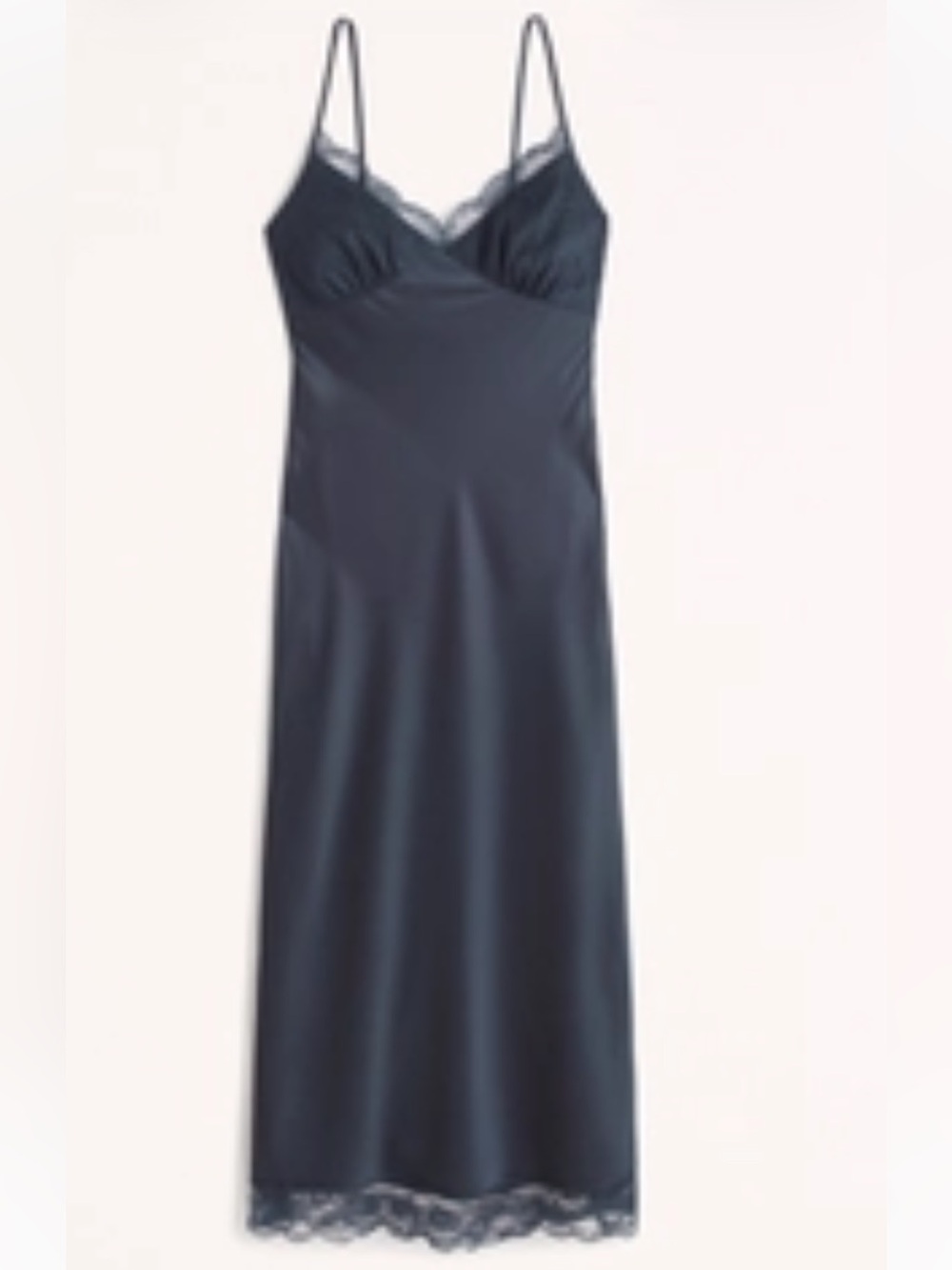 Abercrombie Satin Lace-Trim Slip Dress in Deep Navy
